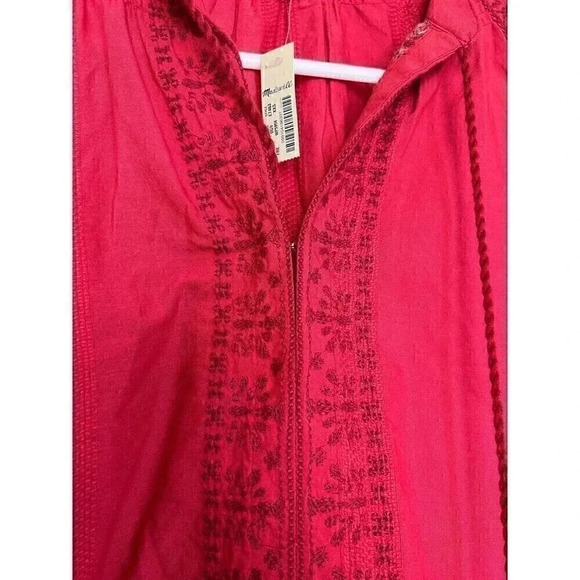 Madewell Women's Top Size XXS Red Embroidered 3/4 Sleeve Tassel Holiday - Picture 3 of 11